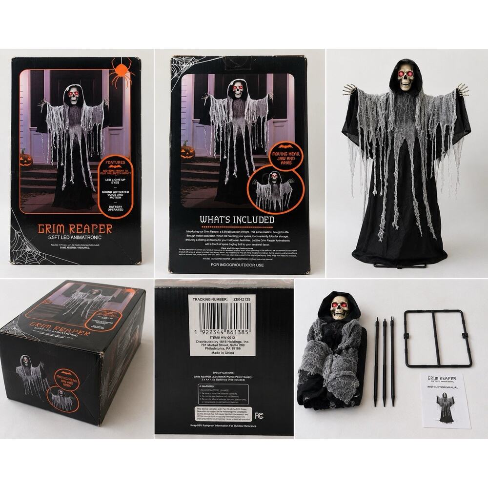 5.5Ft Grim Reaper LED Animatronic Halloween Decor Motion Activated